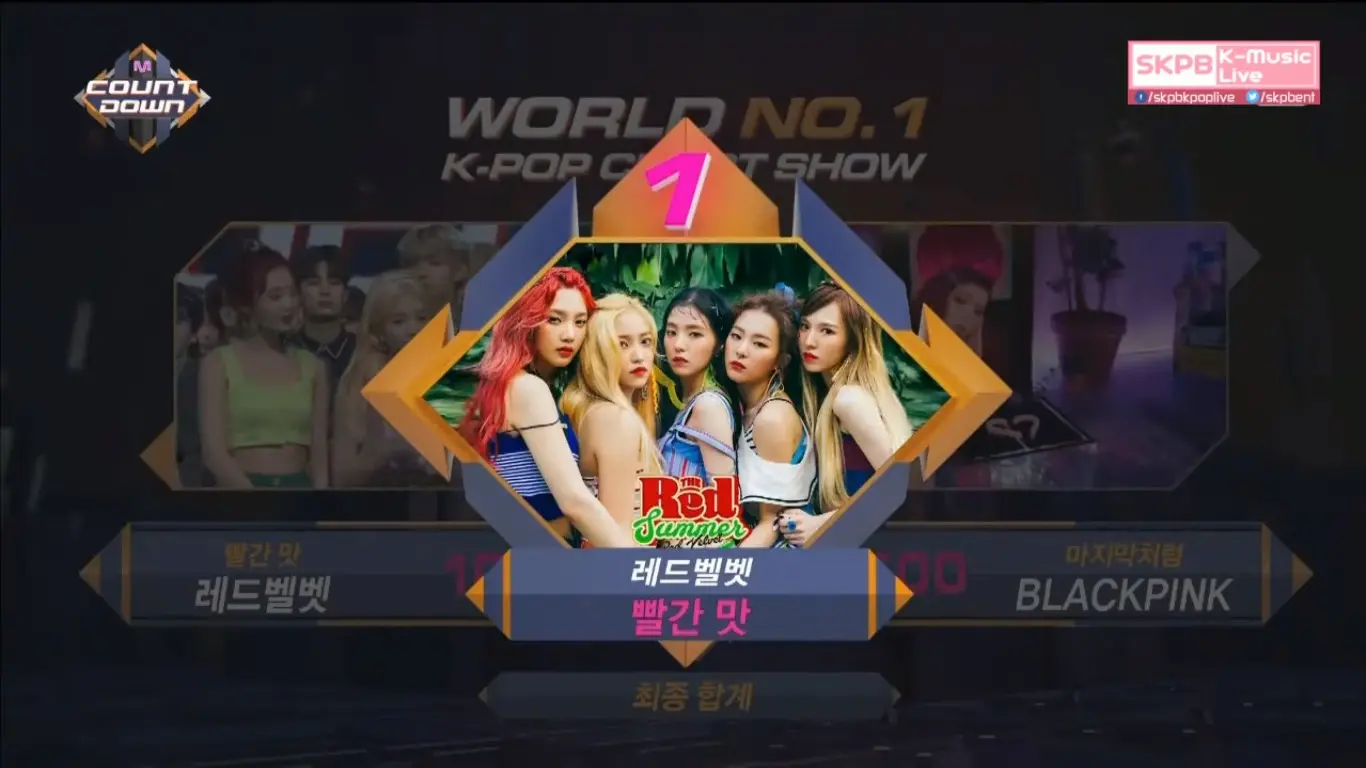 Red Velvet mengalahkan BLACKPINK di M!Countdown. (Foto: YouTube/Skpb K-Music Live [M])