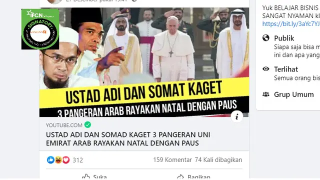 Cek Fakta Liputan6.com menelusuri klaim video Pangeran UEA merayakan Natal bersama Paus