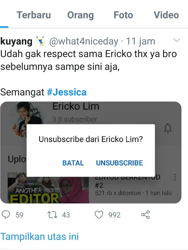 Unggahan soal Jessica Jane. (Foto: Dok. Twitter @what4niceday)