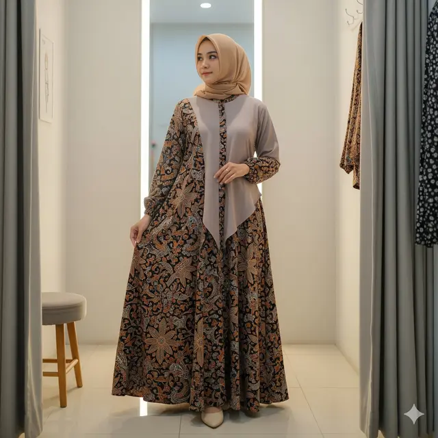 Tips Memilih & Styling Gamis Batik Kombinasi