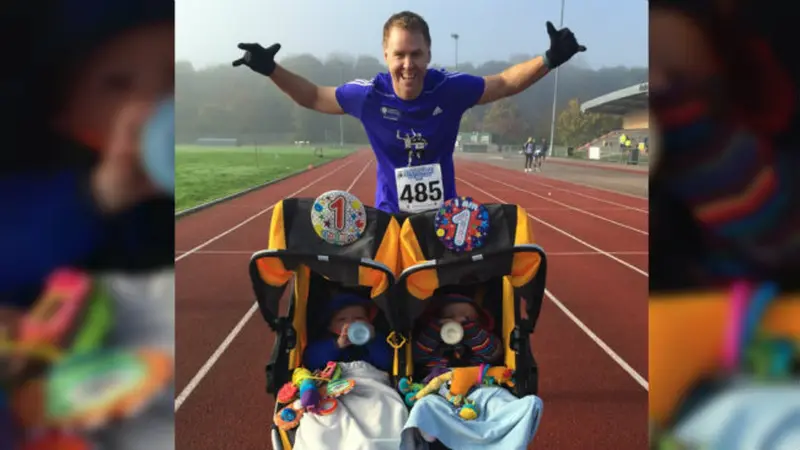 Lari Marathon Sambil Mendorong Bayi Kembar *VIDEO