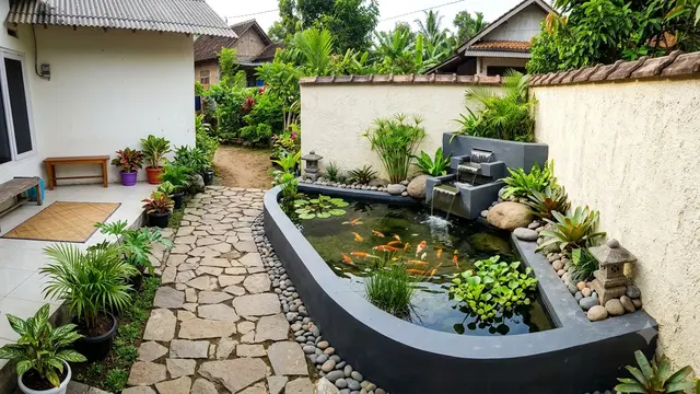 Cara Membuat Kolam Mini di Sudut Halaman Tanpa Menggali Tanah (AI Generated)
