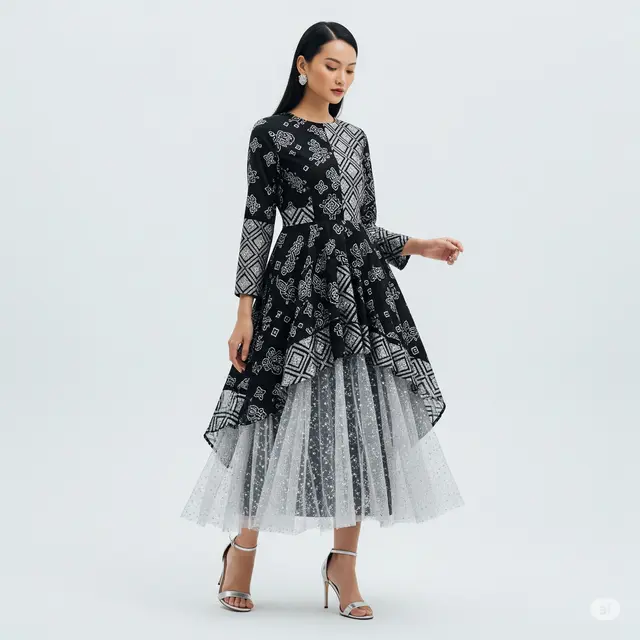 Dress Batik Kombinasi Tile Elegan 2025.