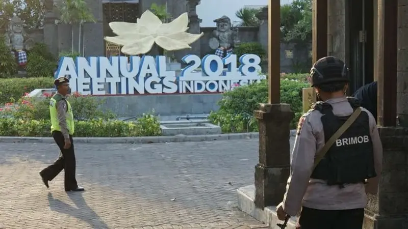 Suasana IMF World Bank Annual Meeting 2018 di Nusa Dua, Bali, Senin (8/10/2018). (Angga/Liputan6.com)
