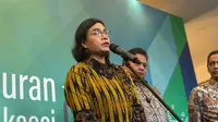 Menteri Keuangan (Menkeu) Sri Mulyani Indrawati dalam peluncuran portal aksesi OECD, di Kementerian Koordinator Bidang Perekonomian, Jakarta, Kamis (3/10/2024). (Tira/Liputan6.com)