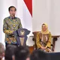 Presiden Jokowi memberikan sambutan pada Penyampaian LHP LKPP Tahun 2021 oleh Ketua BPK Isma Yatun kepada Presiden Jokowi, di Istana Kepresidenan Bogor, Jabar, Kamis (23/06/2022). (Foto: Humas Setkab/Agung)