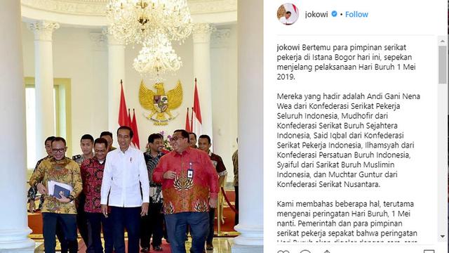 Presiden Joko Widodo atau Jokowi bertemu dengan pemimpin serikat pekerja jelang Hari Buruh.