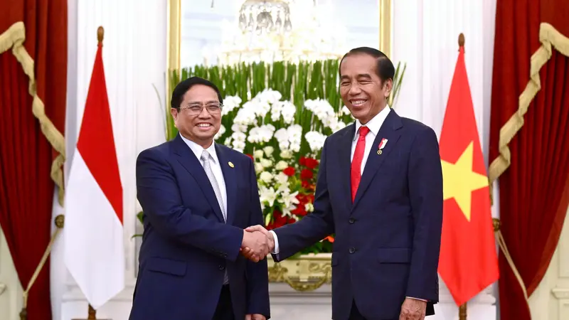 Presiden Joko Widodo atau Jokowi melakukan pertemuan bilateral dengan Perdana Menteri Vietnam Pham Minh Chinh di Istana Merdeka, Jakarta, pada Senin, 4 September 2023.