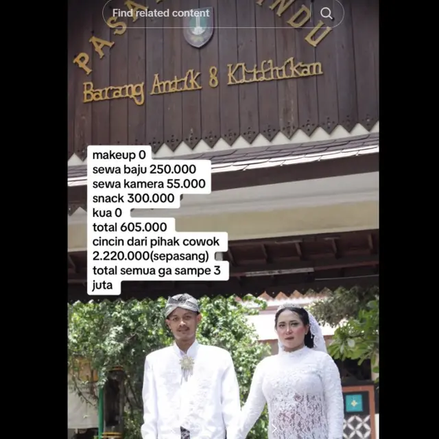 Pernikahan Tak Perlu Mahal, Pasangan Ungkap Rincian Biaya Nikah Tak Sampai Rp3 Juta.