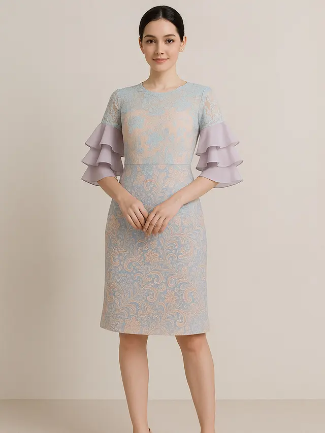 Model Batik Brokat Kombinasi Lengan Tiga Lapis