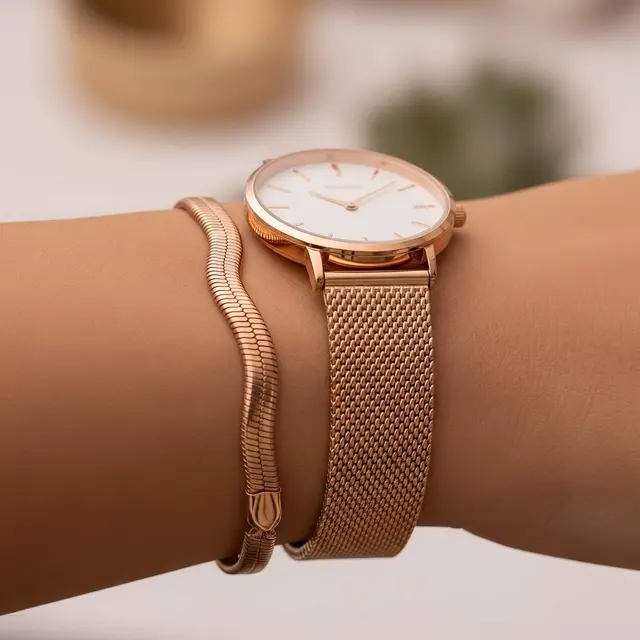 Padu Padan Jam Tangan Rose Gold dengan Gelang Warna Senada