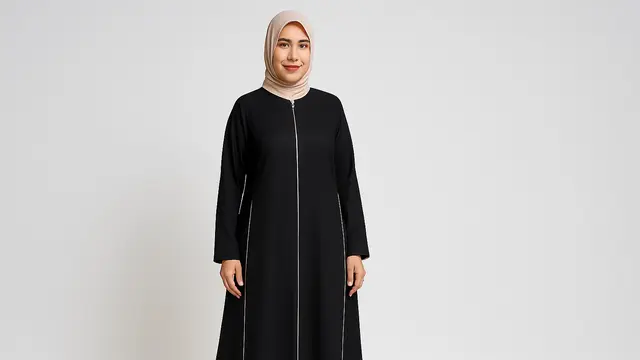 7 Pilihan Gamis Hitam Simpel Terbaru untuk Usia 50-an, Tampil Stylish dan Awet Muda (sumber: AI)