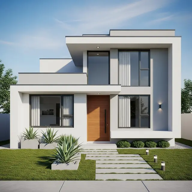 Rumah Kecil Bergaya Modern dengan Atap Datar dan Fasad Simpel