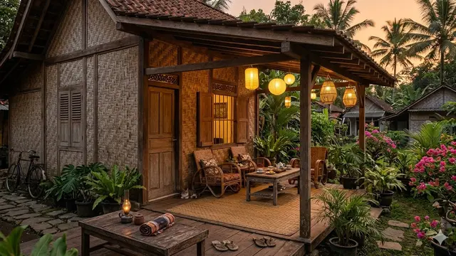 Desain Rumah Kampung dengan Dinding Anyaman Bambu yang Tetap Estetik