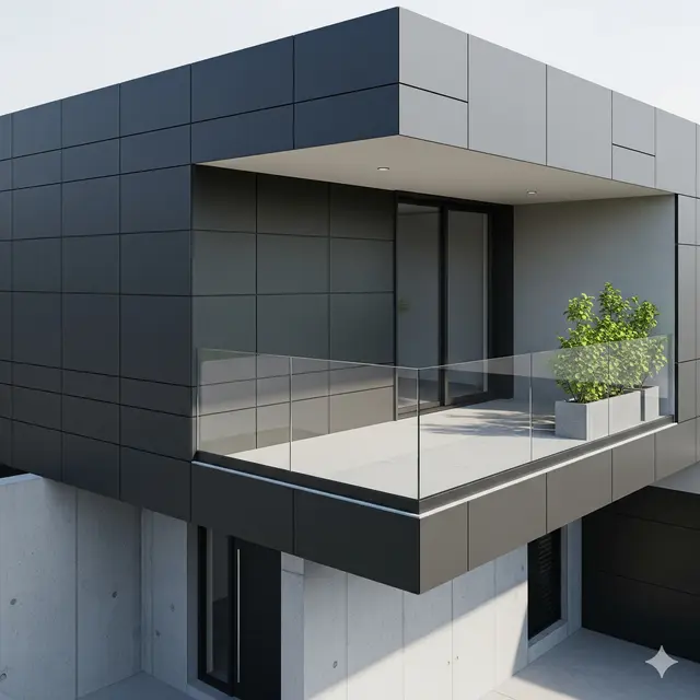 Inspirasi Rumah Gaya Industrial 2 Lantai dengan Balkon. Gemini