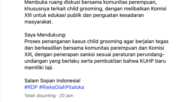 Unggahan Rieke Diah Pitaloka. (Foto: Dok. Instagram @riekediahp)