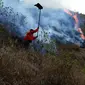 Petugas Taman Nasional Gunung Rinjani (TNGR), Lombok, NTB, berupaya memadamkan api yang membakar belasan hektare lahan. (Foto: TNGR/Liputan6.com/Hans Bahanan)