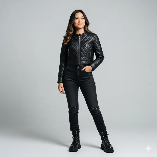 Model Outer Kulit Wanita Pendek Model Crop Trend 2025. Gemini