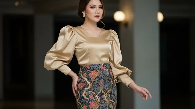 Blouse Lengan Balon Batik dengan Rok Span
