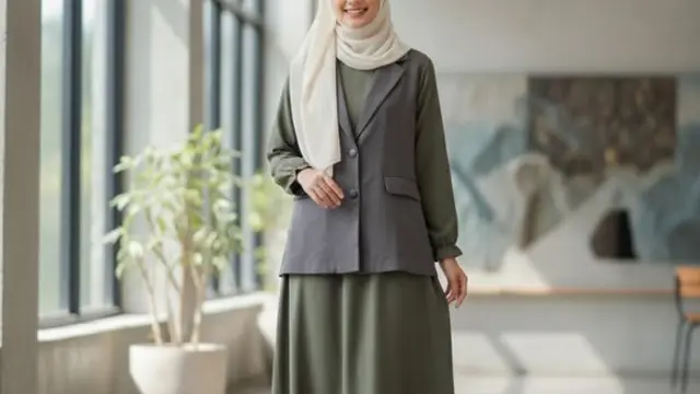 Ilustrasi Gamis Kombinasi Rompi/Gemini AI