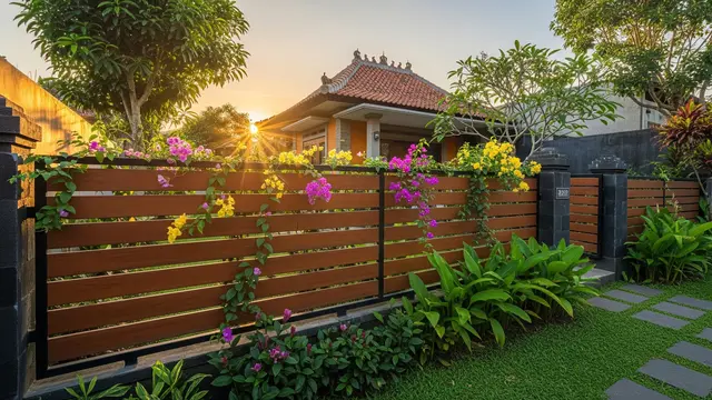 Inspirasi Pagar Kayu Horizontal yang Dipadukan dengan Tanaman Hijau/Gemini AI