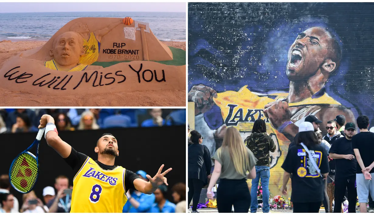 Kepergian legenda NBA, Kobe Bryant meninggalkan luka mendalam bagi masyarakat dunia internasional terutama para pecinta bola basket. Dunia berduka mengantar kepergian sang legenda dan putrinya yang wafat karena kecelakaan pesawat. (AFP)