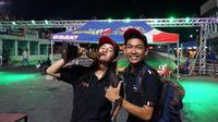 Pebalap Indonesia, Sabrina Sameh (kiri), meraih podium ketiga pada balapan seri perdana Asia Drag Bike 2017 bersama TDR Racing. (Instagram)