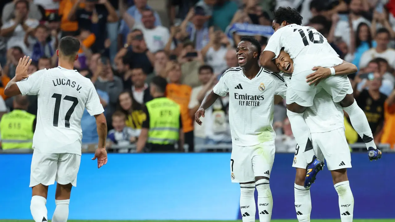 Selebrasi Real Madrid kala menghajar Espanyol 4-1 di arena LaLiga 2024/2025