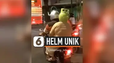 Sepasang suami istri mendadak viral di jagat media sosial. Ini karena mereka berdua menggunakan helm unik yang berbentuk sebuah teko dan tabung gas. Belum diketahui lokasi terjadinya peristiwa tersebut.