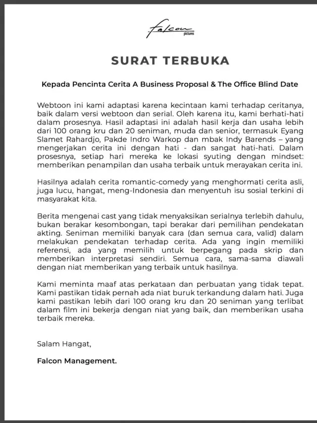 Abidzar dan Falcon Pictures rilis permintaan maaf. (credit: instagram.com/abidzar73/falconpictures_)