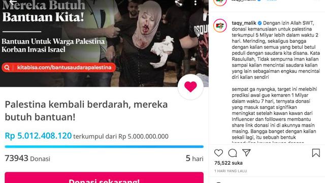 Taqy Malik Tak Menyangka Donasi untuk Palestina Tembus Rp 5 Miliar dalam 2 Hari