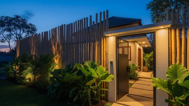 Pagar Bambu Modern dengan Lampu Teras