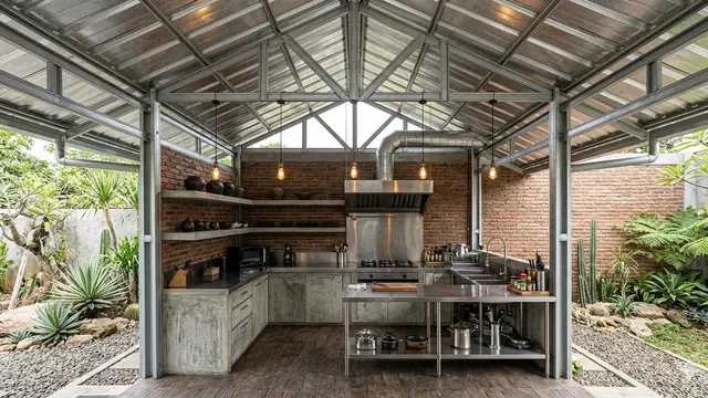 Model Dapur Terbuka dengan Atap Miring Anti Bocor