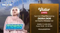 Jadwal dan Live Streaming MABAR Free Fire Bersama Diora Dior di Vidio, Kamis 17 Juni 2021