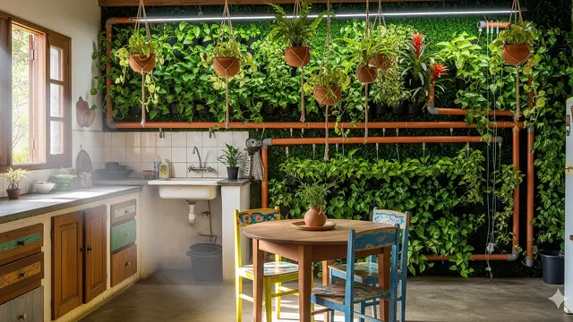 Dapur dengan Taman Vertikal