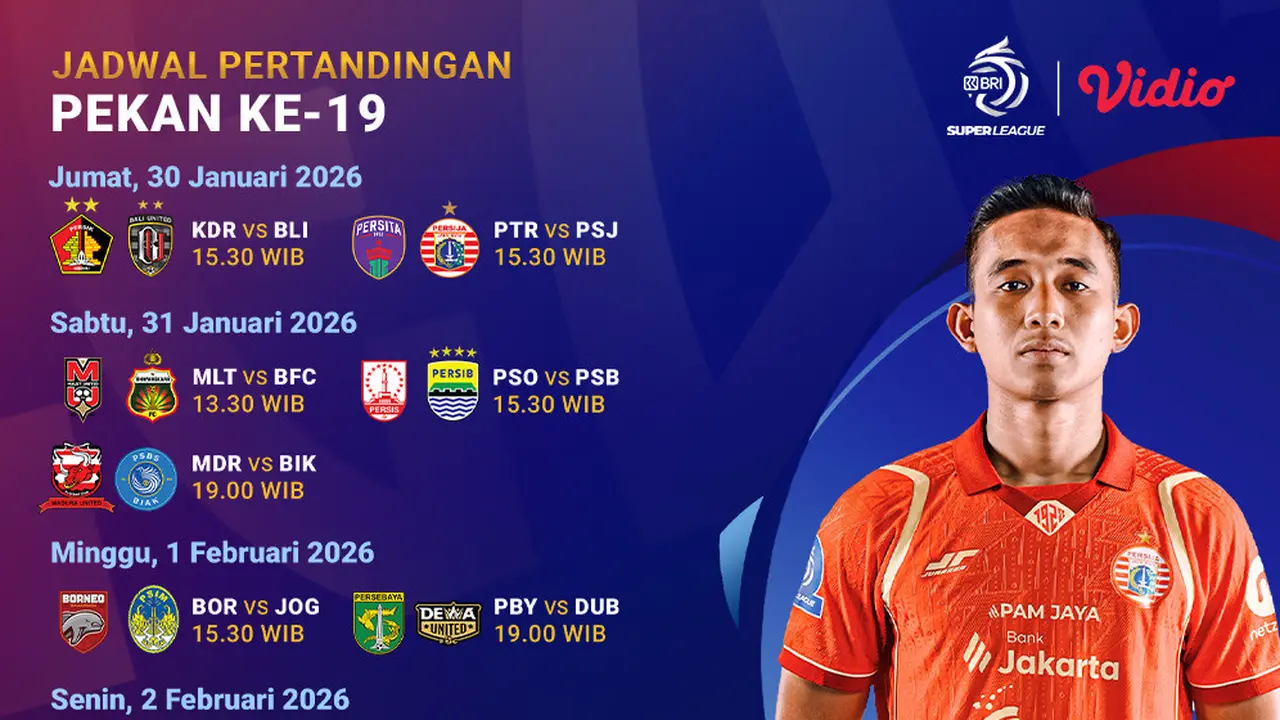 Jadwal BRI Super League pekan ke-19 live eksklusif di Vidio. (dok. vidio.com)