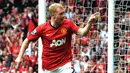 5. Paul Scholes (Manchester United) - Scholes menghabiskan seluruh karier bermainnya di Manchester United pada periode tahun 1994-2013. Scholes menyumbangkan 152 gol dari 702 penampilannya bersama Manchester United. (AFP/Paul Ellis)