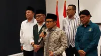 Ketua Umum Partai Kebangkitan Bangsa (PKB) Muhaimin Iskandar atau Cak Imin di acara "Ta'aruf Politik" Calon Kepala Daerah di Hotel Mercure Jakarta, Rabu (1/5/2024) (Liputan6/com/Ady Anugrahadi)