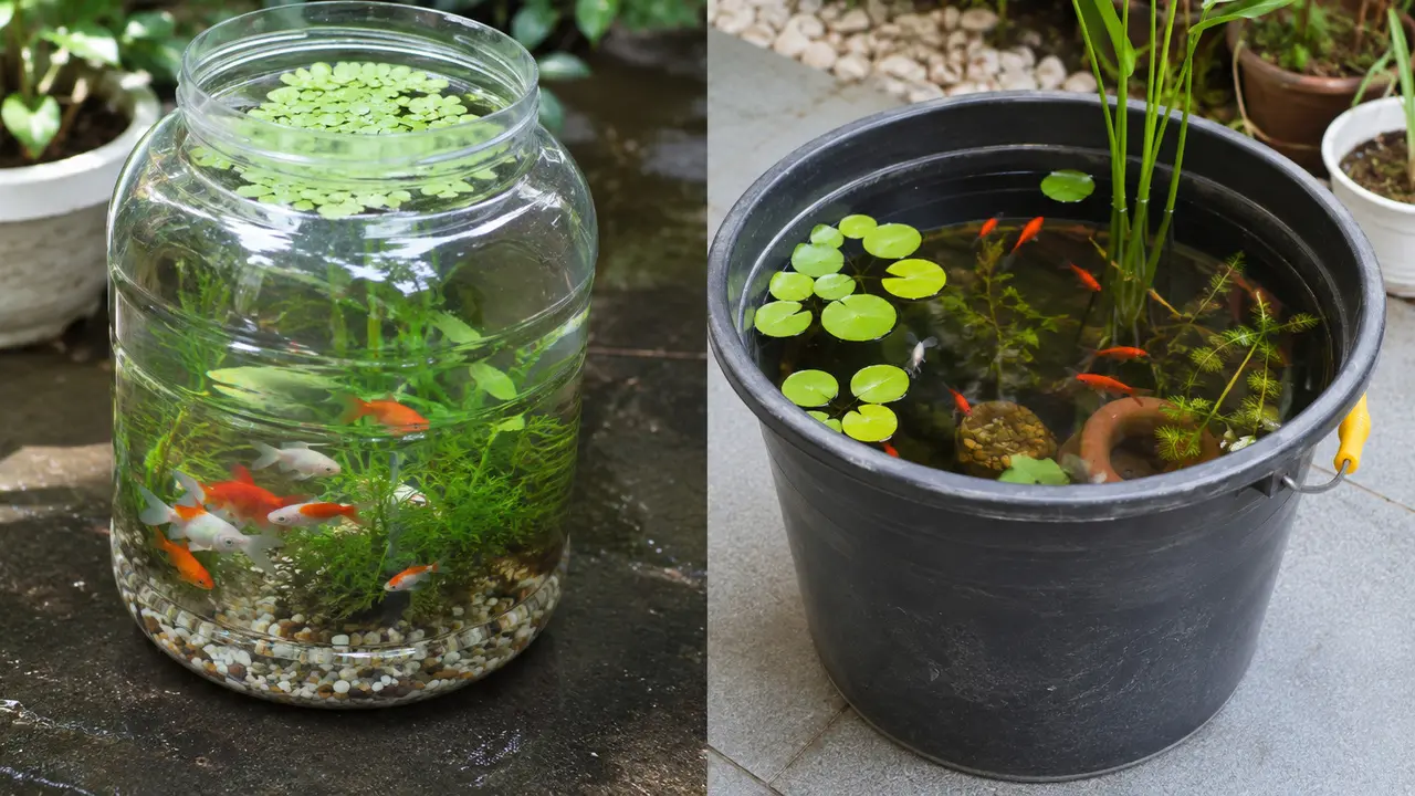 Memelihara Ikan Hias di Kolam Mini Galon vs Ember Plastik (AI Generated)