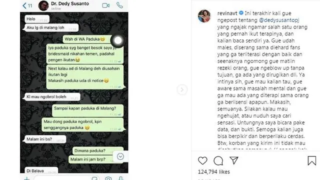 Unggahan Revina RT. (Foto: Instagram @revinaVT)