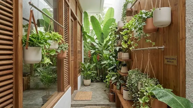 Layout Taman Vertikal dengan Tanaman Gantung