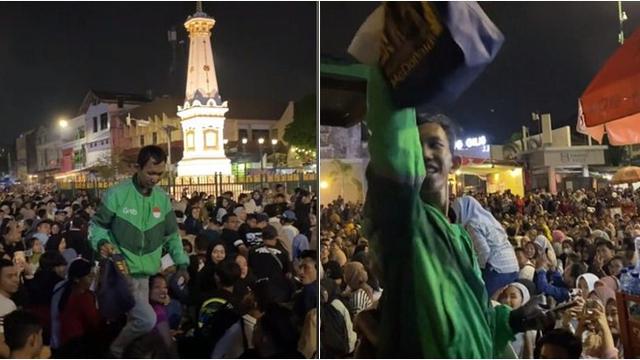 Driver Ojol Ini Tetap Antar Pesanan di Tengah Lautan Manusia saat Malam Tahun Baru di Jogja