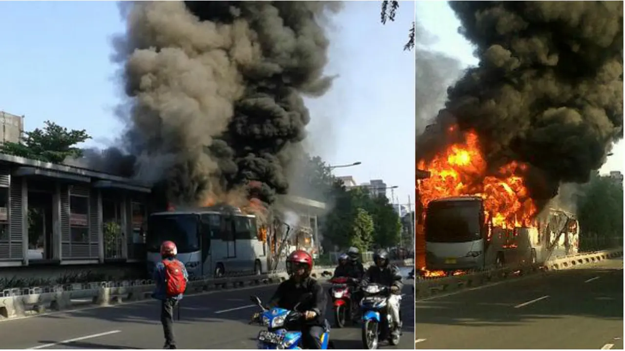 Bus Transjakarta Terbakar di Halte UI Salemba