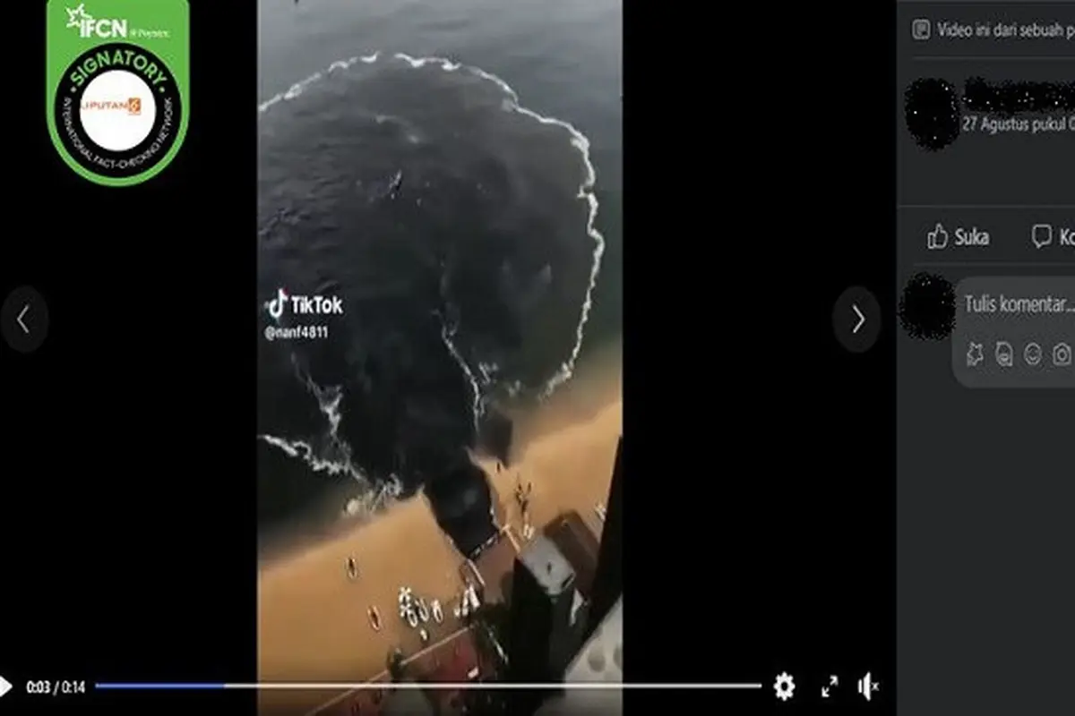 Gambar tangkapan layar video yang diklaim peristiwa Jepang membuang limbah nuklir ke lautan (sumber: Facebook).