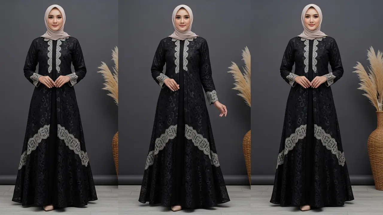 Model Gamis Kombinasi Brokat Hitam