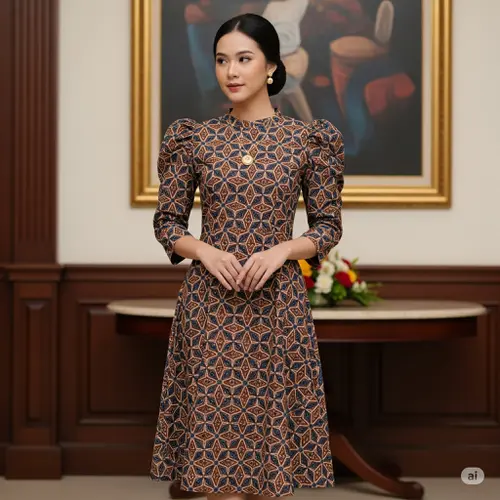 Desain Batik Tulis Klasik Lengan Puff/Batik Tulis Motif Kawung Lengan Puff