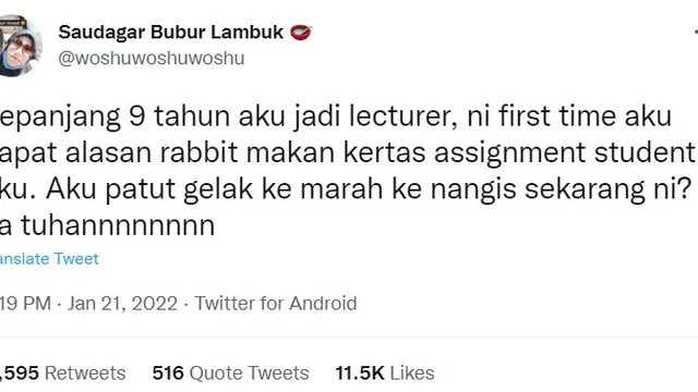 Kertas Tugas Dimakan Kelinci