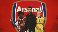 Arsenal - Bukayo Saka, Mikel Arteta, Granit Xhaka (Bola.com/Adreanus Titus)
