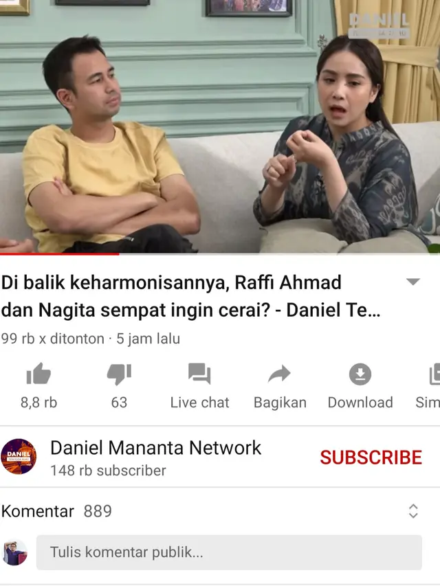 Unggahan Daniel Mananta. (Foto: YouTube Daniel Mananta Network)