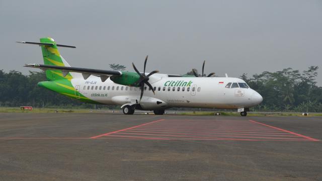 Maskapai Penerbangan Citilink proving flight atau penerbangan uji coba dari Bandara Halim Perdanakusuma (HLP) Jakarta ke Bandara JB Soedirman Enclave Sipil Lanud JB Soedirman PWL Purbalingga. (Foto: Liputan6.com/Humas Pemkab Purbalingga)